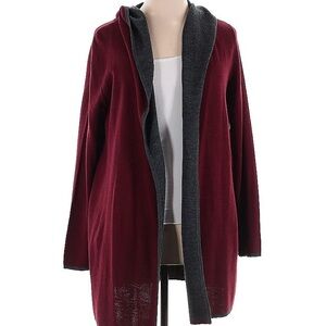 Blanc Noir Maroon and Charcoal Hooded Cardigan